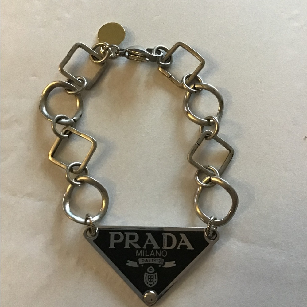 Idlewild Upcycled Jewelry Prada Black and Silver Geometric Bracelet